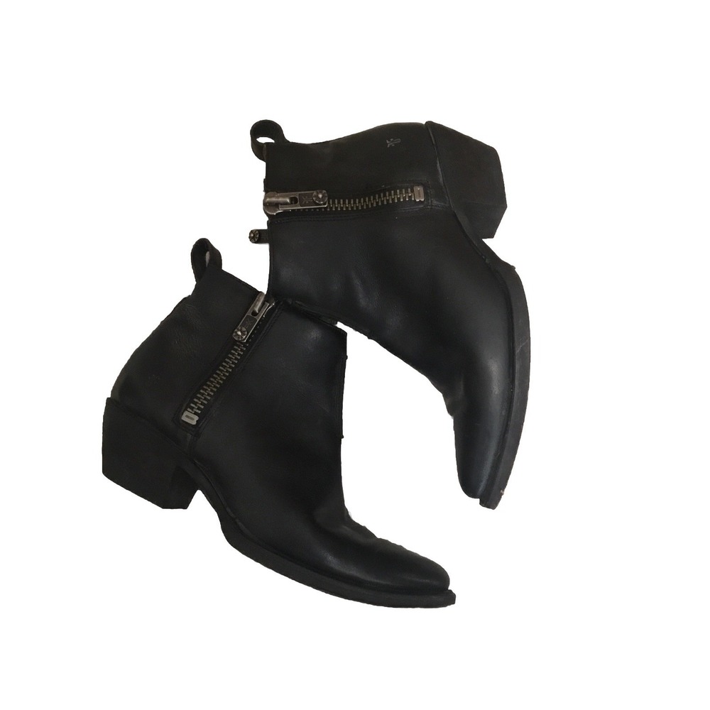 Frye Black Leather Ankle Boots Womens Western Booties Pointed Toe Side Zip 6.5